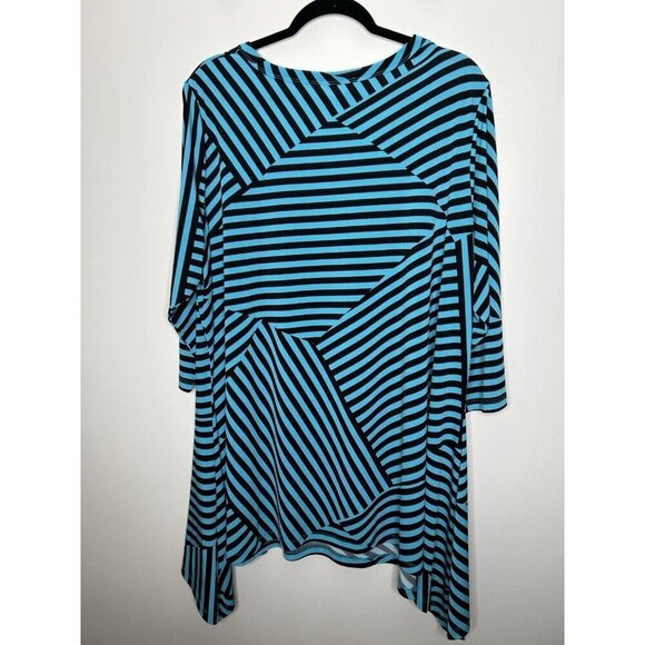 Woman Within Short Sleeve Asymmetrical Striped Top Blue Plus Size 1X 22/24 - Picture 6 of 10
